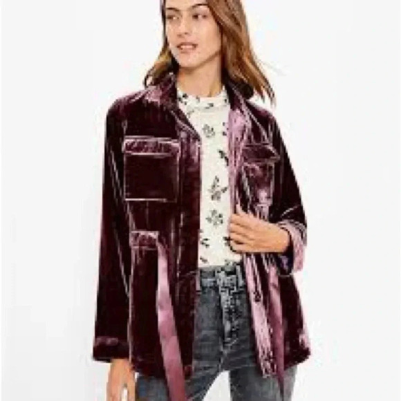 Loft Women's Burgundy Velvet Utility Jacket Size Medium - Picture 1 of 7